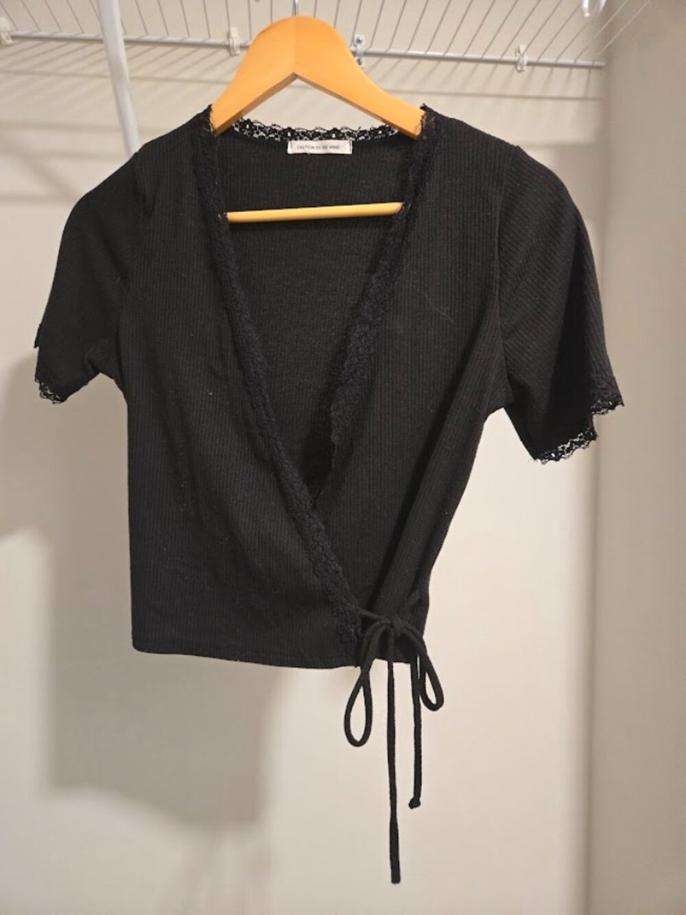 Caution to the Wind Black Lace Wrap Crop Top